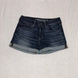 American Eagle Midi Medium Wash Jean Shorts